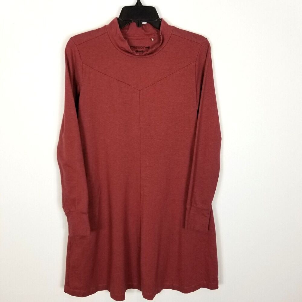 Toad & Co Dress Women's Size S Orange Organic Long Sleeve Mock Neck Pocket